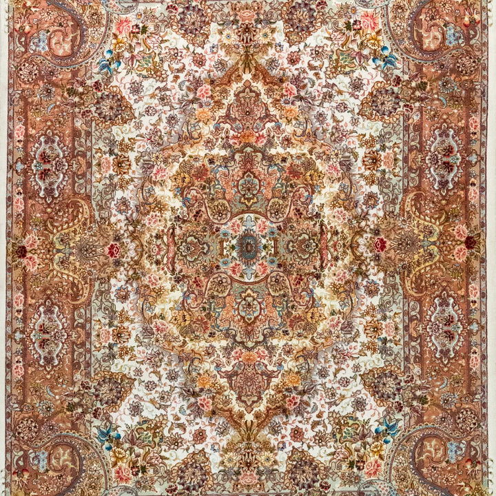 4' 11" x 7' 0" - BEIGE AND ROSE TABRIZ FLORAL PERSIAN RUG ( 150 x 213 CM )