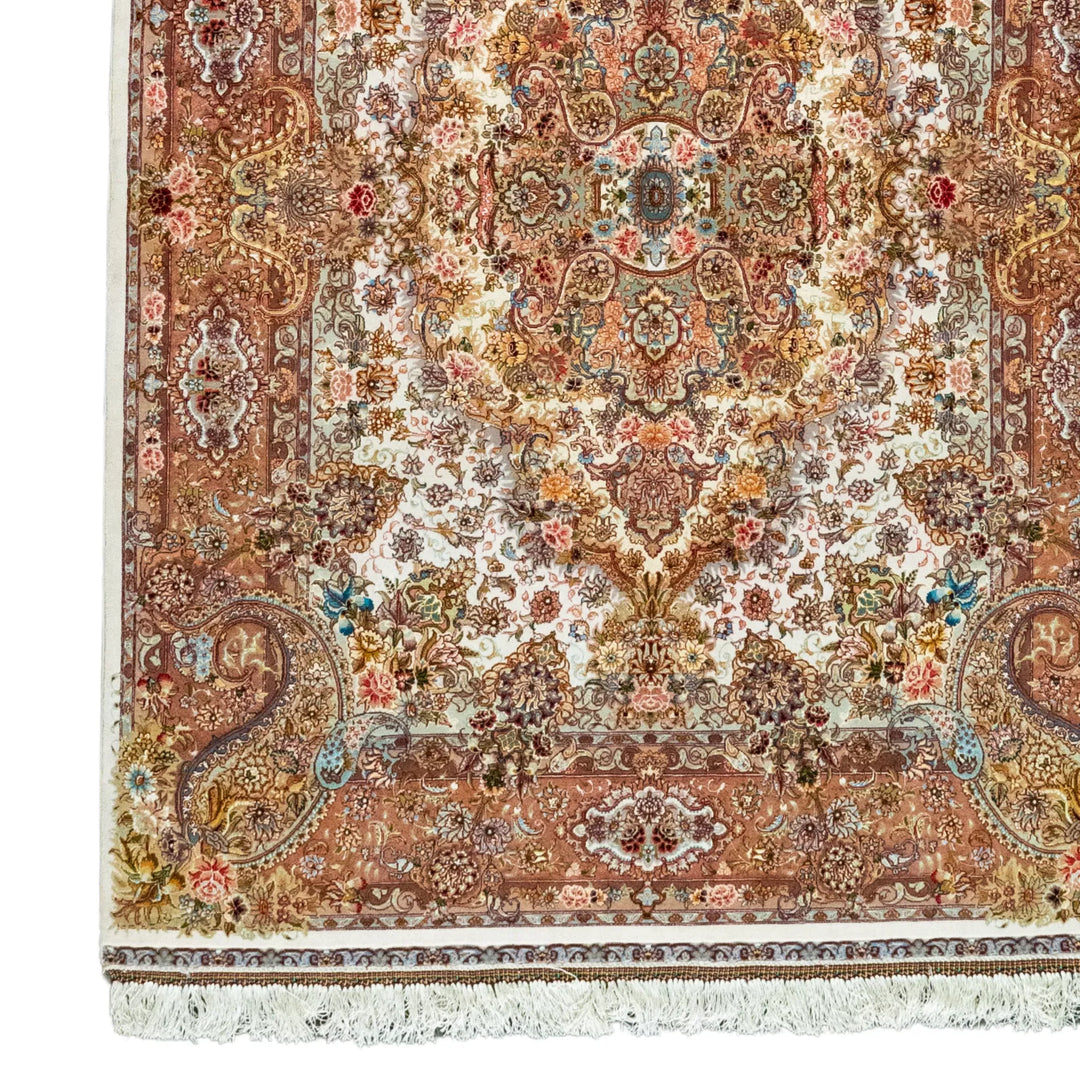 4' 11" x 7' 0" - BEIGE AND ROSE TABRIZ FLORAL PERSIAN RUG ( 150 x 213 CM )