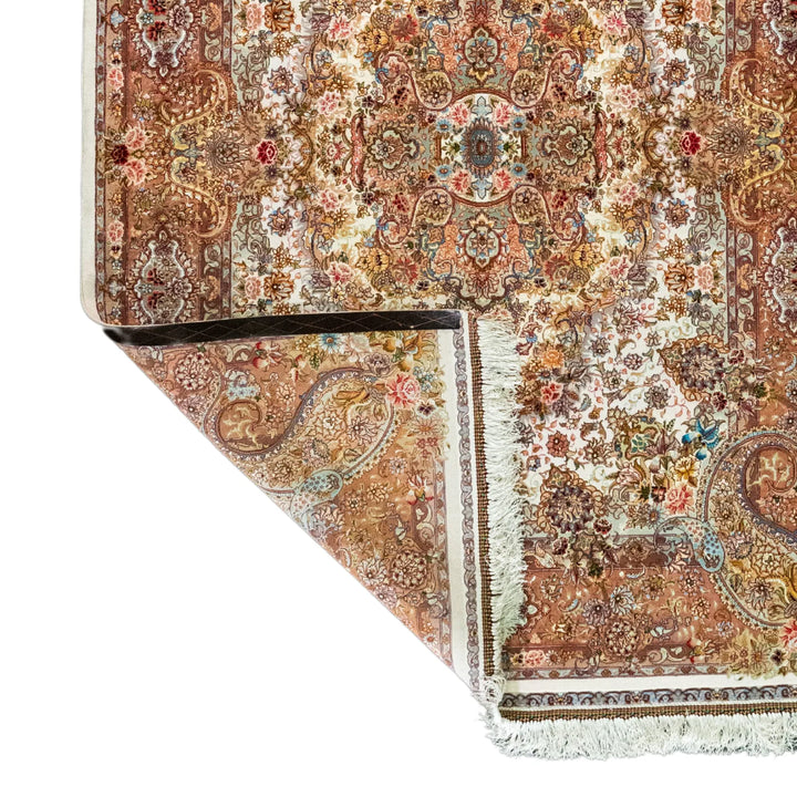 4' 11" x 7' 0" - BEIGE AND ROSE TABRIZ FLORAL PERSIAN RUG ( 150 x 213 CM )