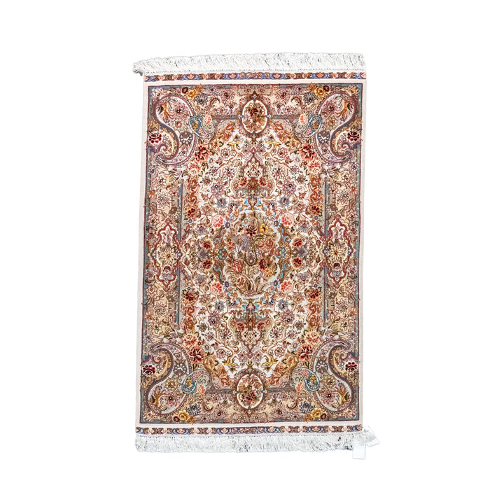 3' 5" x 5' 4" - BEIGE AND GREEN TABRIZ FLORAL PERSIAN RUG ( 104 x 162 CM )