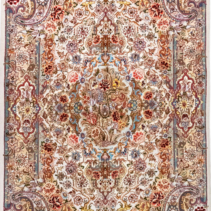 3' 5" x 5' 4" - BEIGE AND GREEN TABRIZ FLORAL PERSIAN RUG ( 104 x 162 CM )