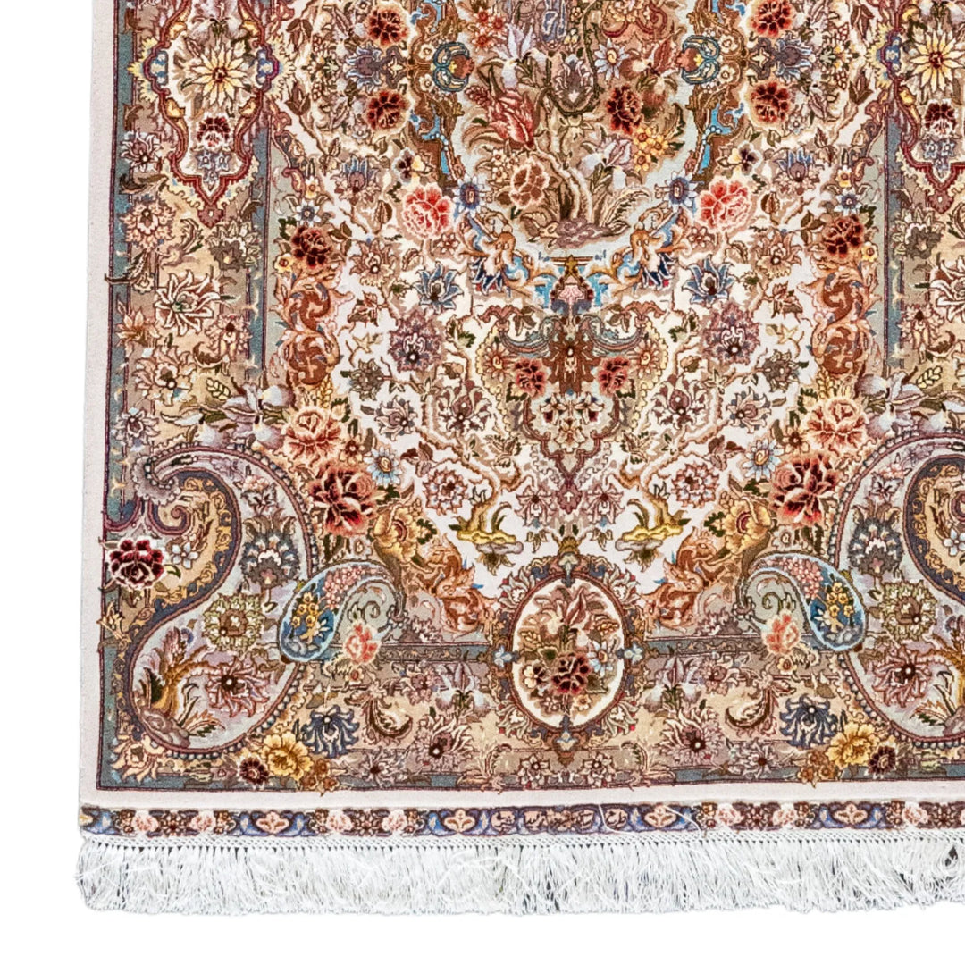 3' 5" x 5' 4" - BEIGE AND GREEN TABRIZ FLORAL PERSIAN RUG ( 104 x 162 CM )