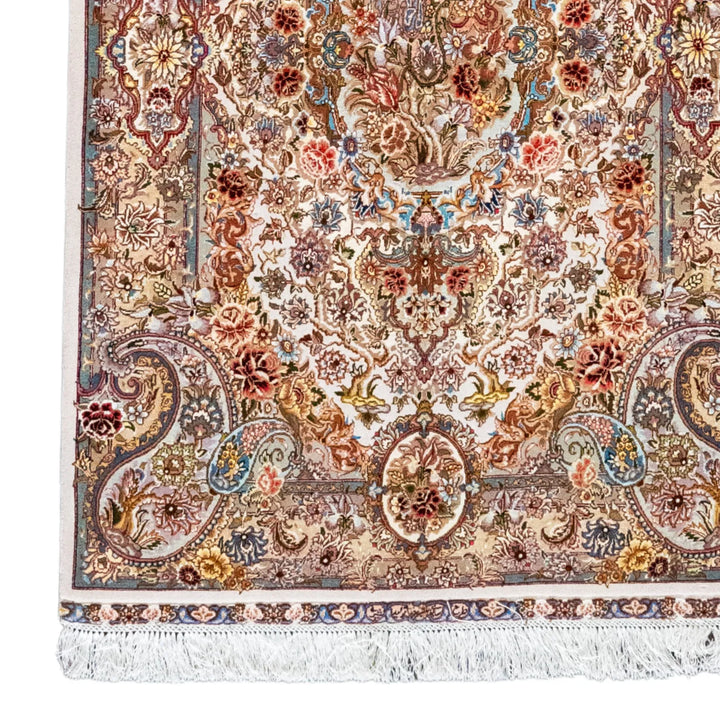 3' 5" x 5' 4" - BEIGE AND GREEN TABRIZ FLORAL PERSIAN RUG ( 104 x 162 CM )