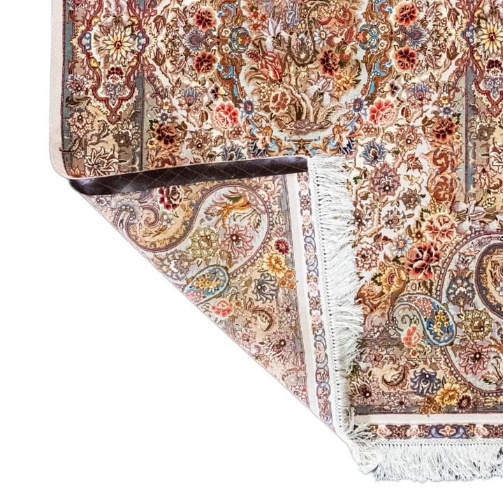 3' 5" x 5' 4" - BEIGE AND GREEN TABRIZ FLORAL PERSIAN RUG ( 104 x 162 CM )