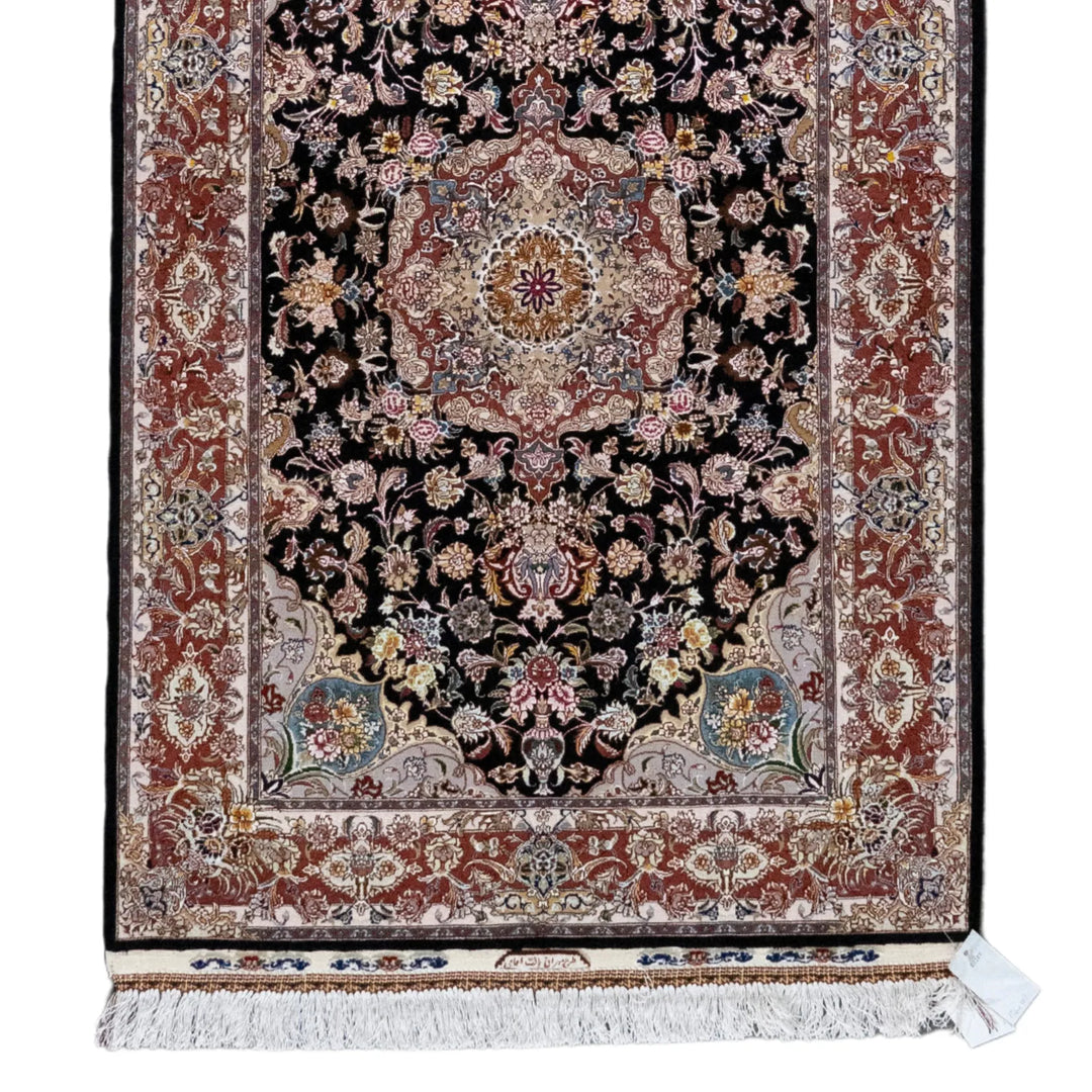 3' 5" x 5' 1" - BLACK AND ROSE TABRIZ FLORAL PERSIAN RUG ( 104 x 155 CM )