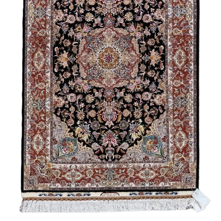 3' 5" x 5' 1" - BLACK AND ROSE TABRIZ FLORAL PERSIAN RUG ( 104 x 155 CM )