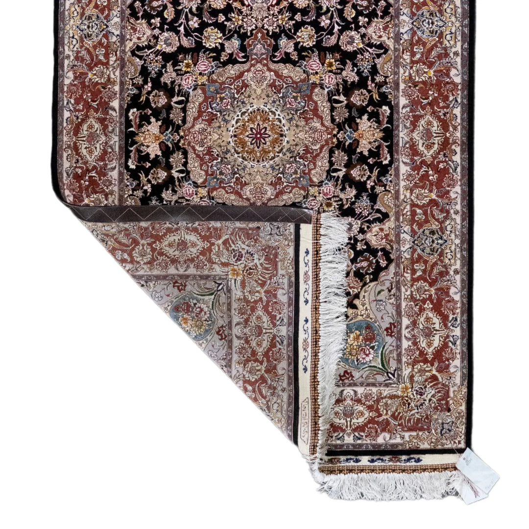 3' 5" x 5' 1" - BLACK AND ROSE TABRIZ FLORAL PERSIAN RUG ( 104 x 155 CM )