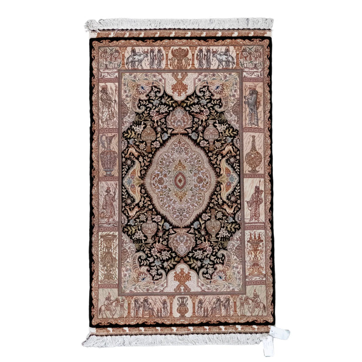 3' 4" x 5' 2" - BLACK AND PINK TABRIZ FLORAL PERSIAN RUG ( 101 x 157 CM )