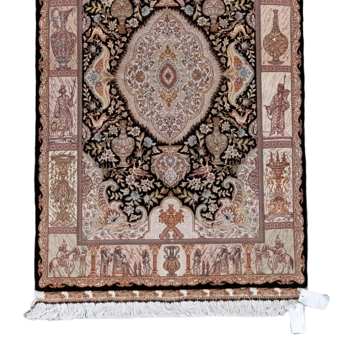 3' 4" x 5' 2" - BLACK AND PINK TABRIZ FLORAL PERSIAN RUG ( 101 x 157 CM )