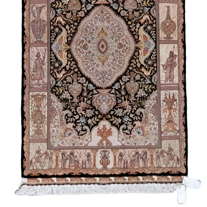 3' 4" x 5' 2" - BLACK AND PINK TABRIZ FLORAL PERSIAN RUG ( 101 x 157 CM )