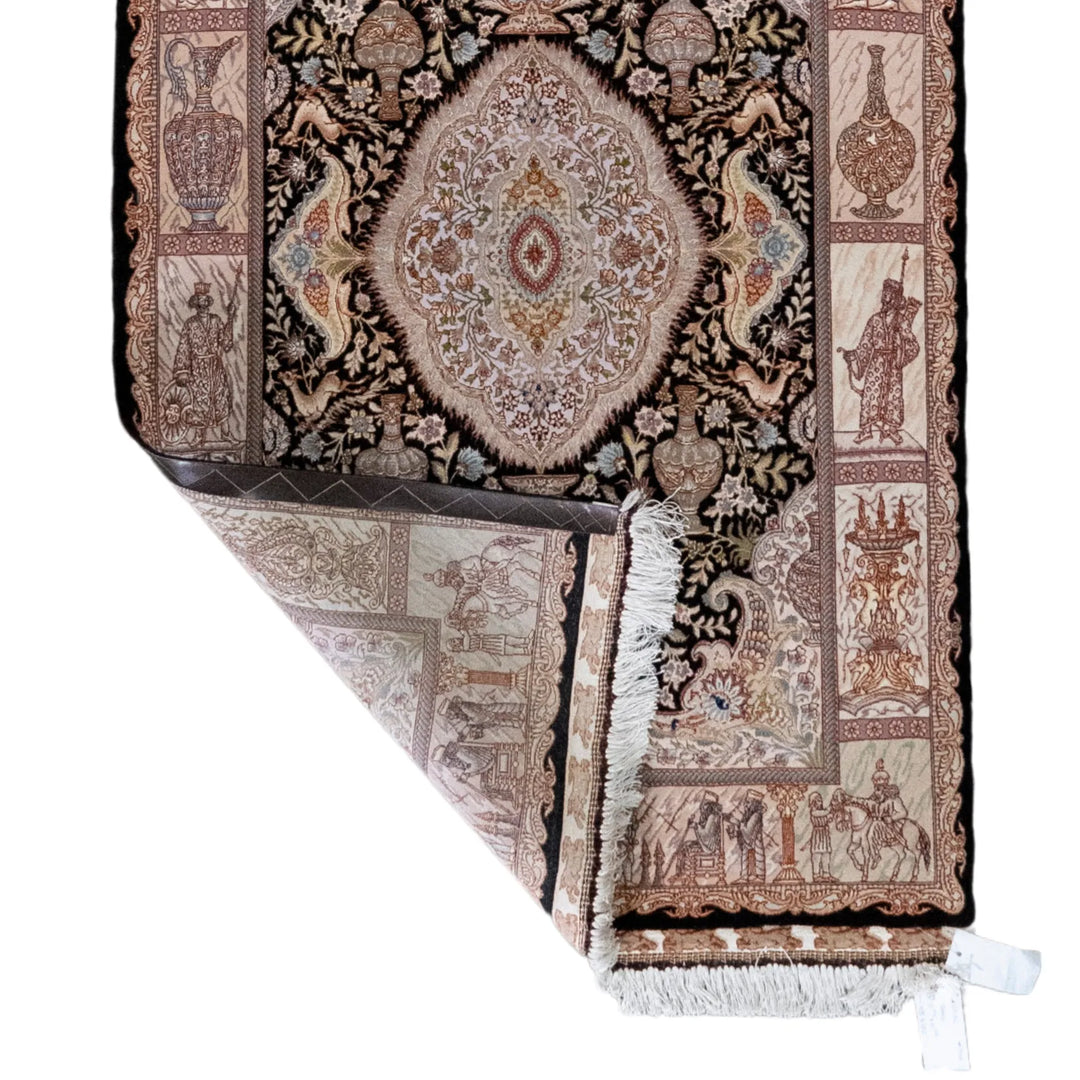 3' 4" x 5' 2" - BLACK AND PINK TABRIZ FLORAL PERSIAN RUG ( 101 x 157 CM )