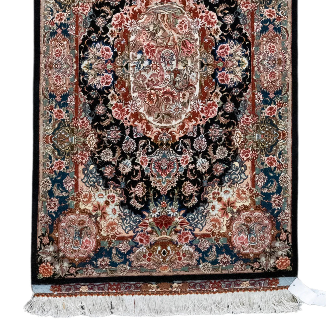 3' 3" x 5' 2" - BLACK AND MULTICOLOR TABRIZ FLORAL PERSIAN RUG ( 99 x 157 CM )