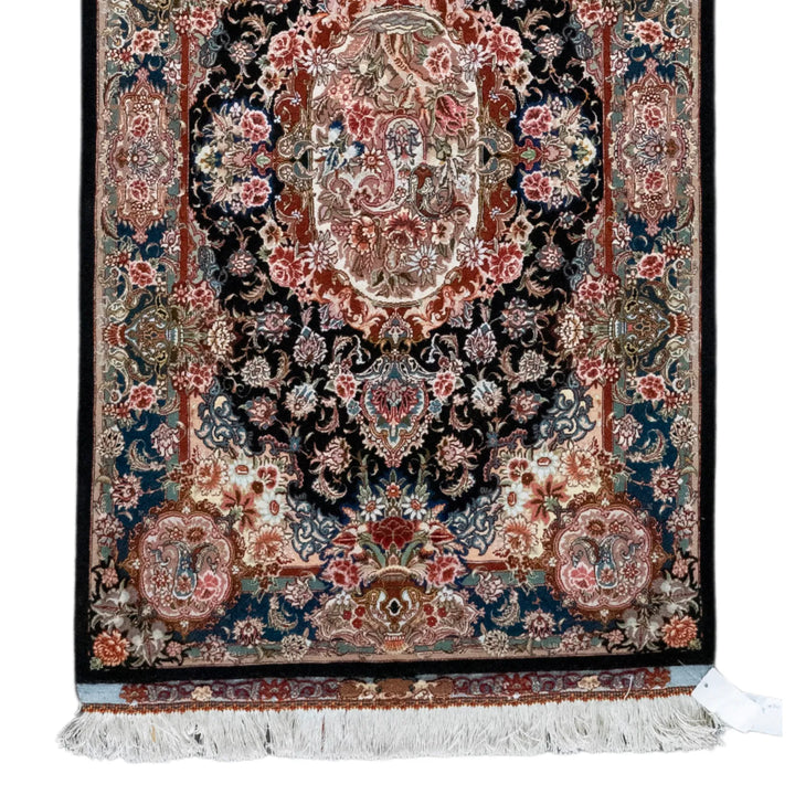 3' 3" x 5' 2" - BLACK AND MULTICOLOR TABRIZ FLORAL PERSIAN RUG ( 99 x 157 CM )
