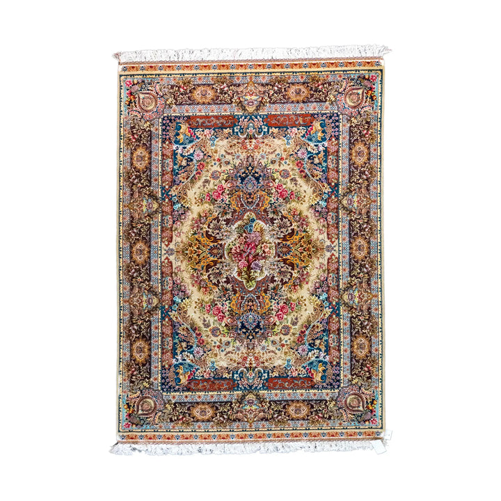 5' 0" x 7' 0" - BEIGE AND MULTICOLOR ISFAHAN FLORAL PERSIAN RUG ( 152 x 213 CM )
