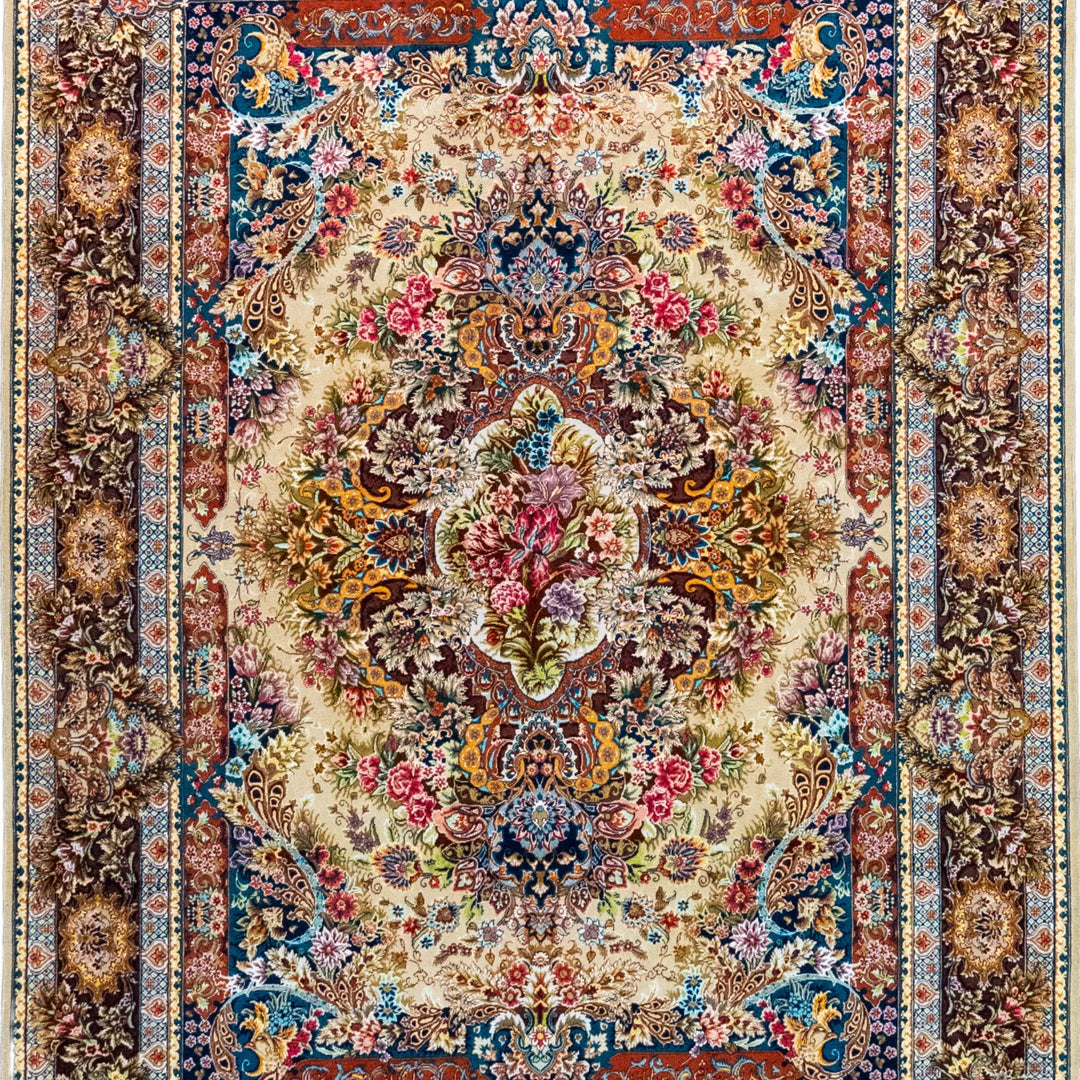 5' 0" x 7' 0" - BEIGE AND MULTICOLOR ISFAHAN FLORAL PERSIAN RUG ( 152 x 213 CM )