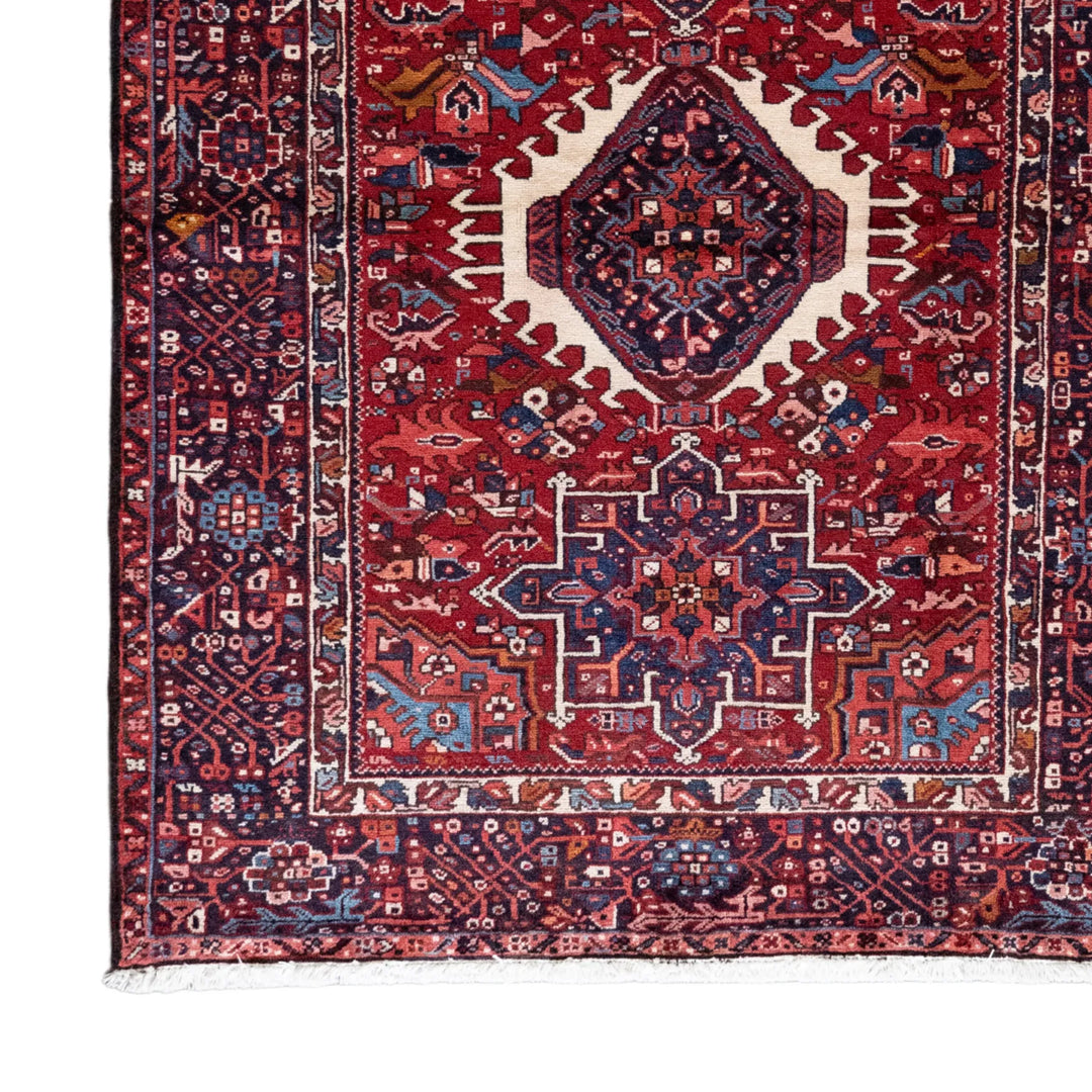 4' 10" x 6' 3" - NAVY AND RED KARAJEH GEOMETRIC PERSIAN RUG ( 147 x 190 CM )