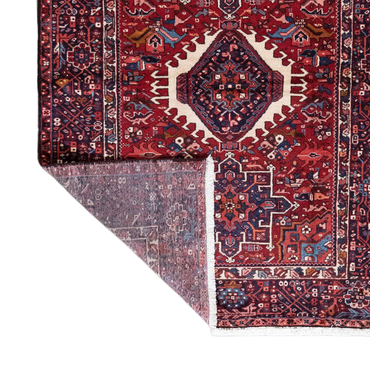 4' 10" x 6' 3" - NAVY AND RED KARAJEH GEOMETRIC PERSIAN RUG ( 147 x 190 CM )