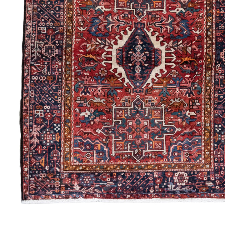 5' 1" x 6' 3" - RED AND NAVY KARAJEH GEOMETRIC PERSIAN RUG ( 155 x 190 CM )