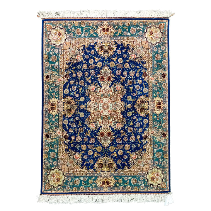 5' 0" x 6' 9" - BLUE AND GREEN TABRIZ FLORAL PERSIAN RUG ( 152 x 206 CM )