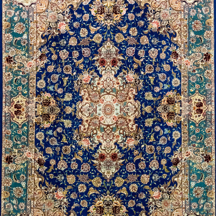 5' 0" x 6' 9" - BLUE AND GREEN TABRIZ FLORAL PERSIAN RUG ( 152 x 206 CM )