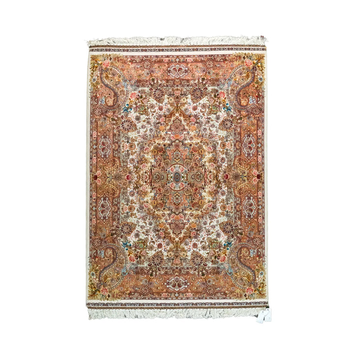 5' 0" x 7' 0" - BEIGE AND ROSE TABRIZ FLORAL PERSIAN RUG ( 152 x 213 CM )