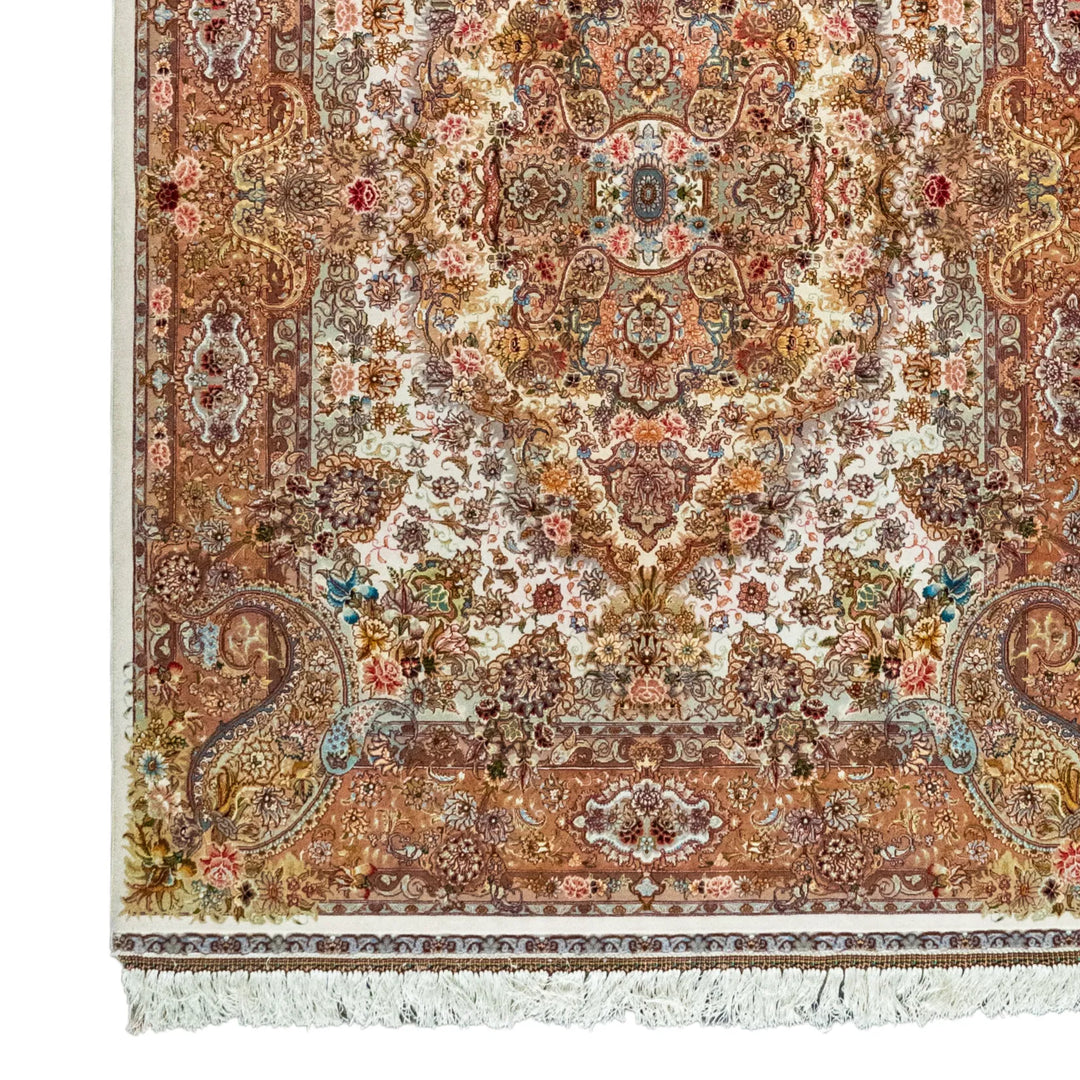 5' 0" x 7' 0" - BEIGE AND ROSE TABRIZ FLORAL PERSIAN RUG ( 152 x 213 CM )