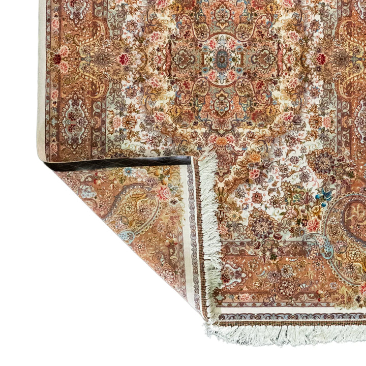 5' 0" x 7' 0" - BEIGE AND ROSE TABRIZ FLORAL PERSIAN RUG ( 152 x 213 CM )