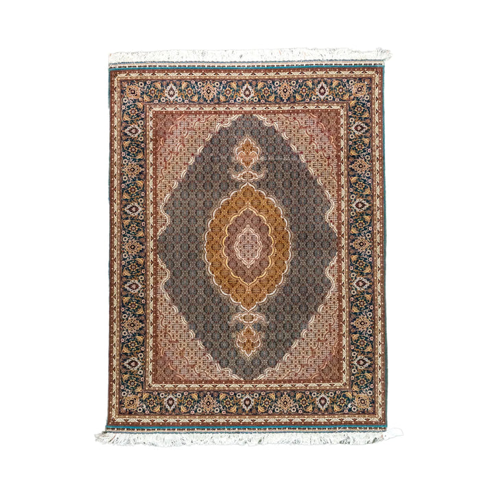 5' 1" x 6' 7" - GREEN AND MULTICOLOR TABRIZ FISH DESIGN PERSIAN RUG ( 155 x 200 CM )