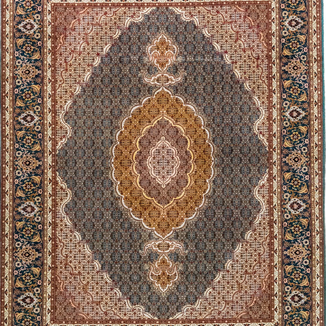 5' 1" x 6' 7" - GREEN AND MULTICOLOR TABRIZ FISH DESIGN PERSIAN RUG ( 155 x 200 CM )