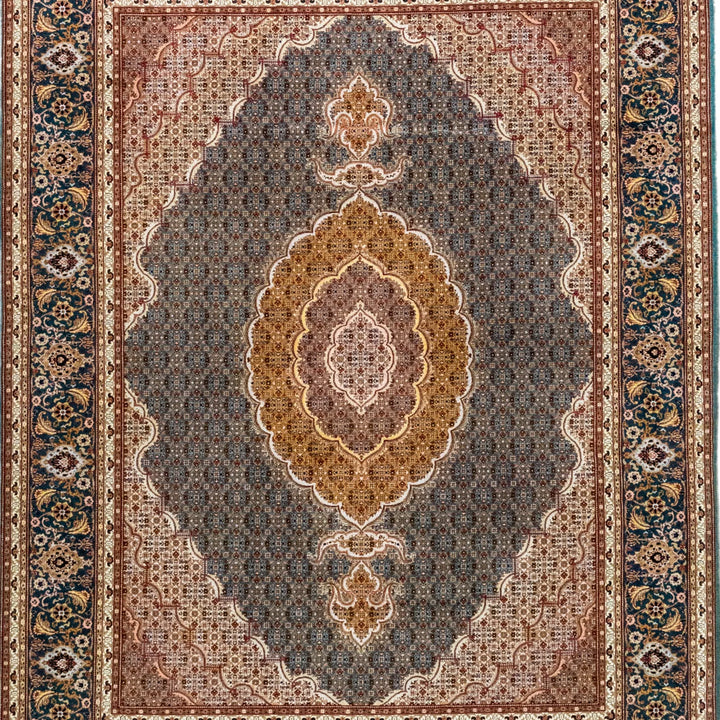 5' 1" x 6' 7" - GREEN AND MULTICOLOR TABRIZ FISH DESIGN PERSIAN RUG ( 155 x 200 CM )