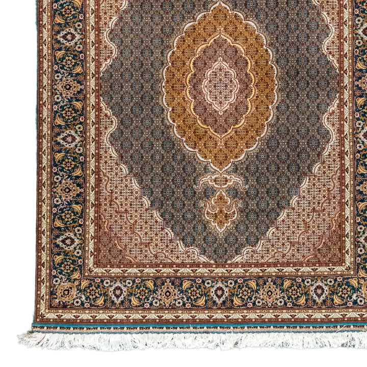 5' 1" x 6' 7" - GREEN AND MULTICOLOR TABRIZ FISH DESIGN PERSIAN RUG ( 155 x 200 CM )