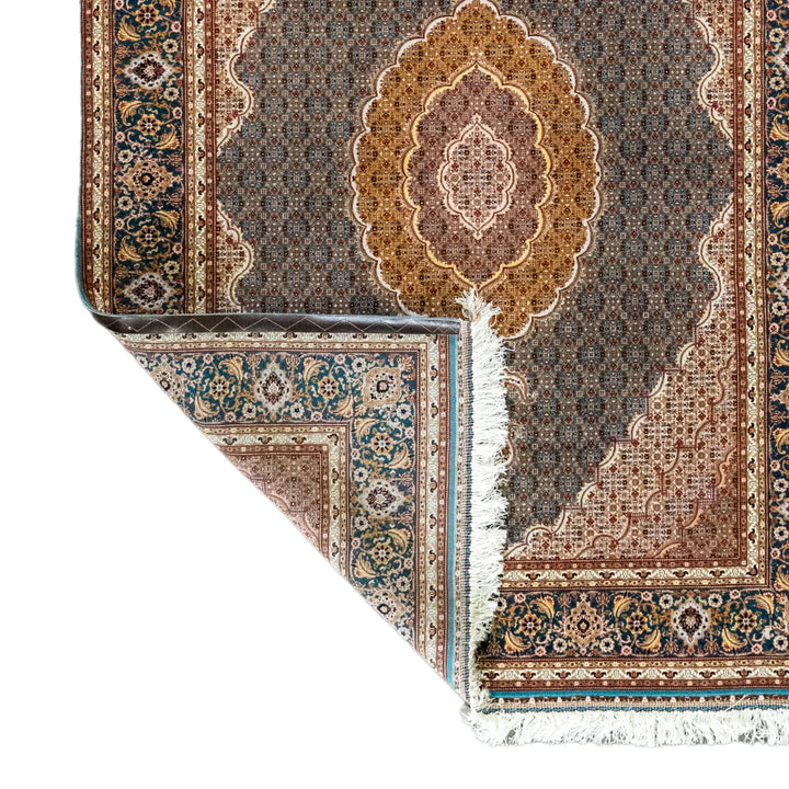 5' 1" x 6' 7" - GREEN AND MULTICOLOR TABRIZ FISH DESIGN PERSIAN RUG ( 155 x 200 CM )