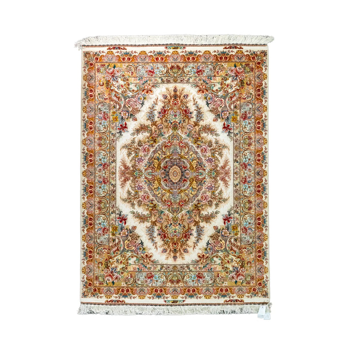 5' 2" x 6' 10" - BEIGE AND ROSE TABRIZ FLORAL PERSIAN RUG ( 157 x 208 CM )