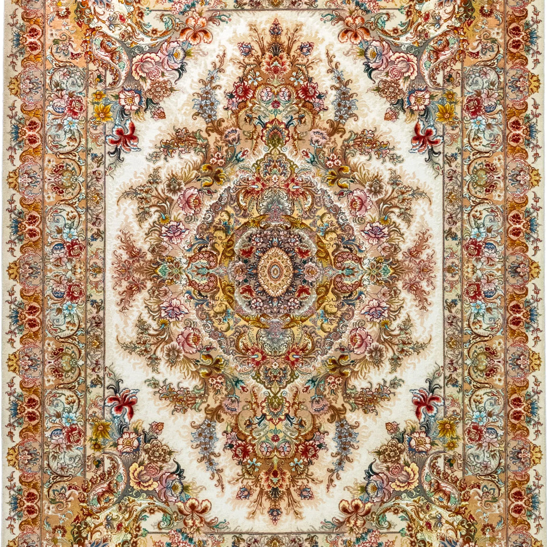 5' 2" x 6' 10" - BEIGE AND ROSE TABRIZ FLORAL PERSIAN RUG ( 157 x 208 CM )
