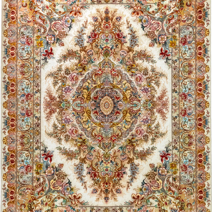 5' 2" x 6' 10" - BEIGE AND ROSE TABRIZ FLORAL PERSIAN RUG ( 157 x 208 CM )