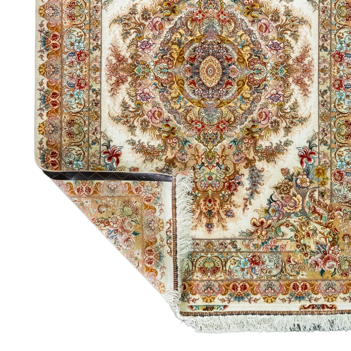 5' 2" x 6' 10" - BEIGE AND ROSE TABRIZ FLORAL PERSIAN RUG ( 157 x 208 CM )