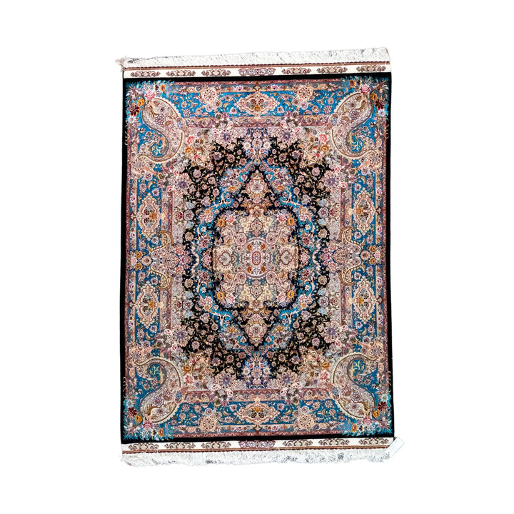 5' 0" x 6' 8" - BLACK AND GREEN TABRIZ FLORAL PERSIAN RUG ( 152 x 203 CM )