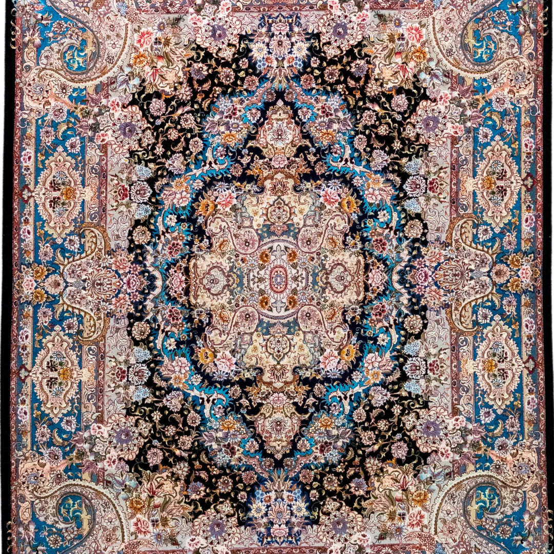 5' 0" x 6' 8" - BLACK AND GREEN TABRIZ FLORAL PERSIAN RUG ( 152 x 203 CM )