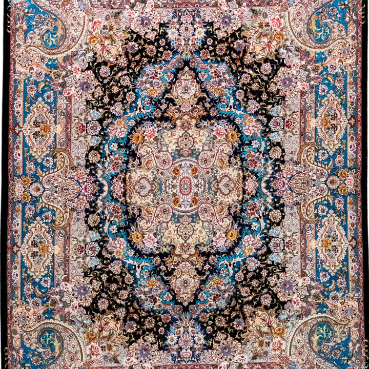 5' 0" x 6' 8" - BLACK AND GREEN TABRIZ FLORAL PERSIAN RUG ( 152 x 203 CM )