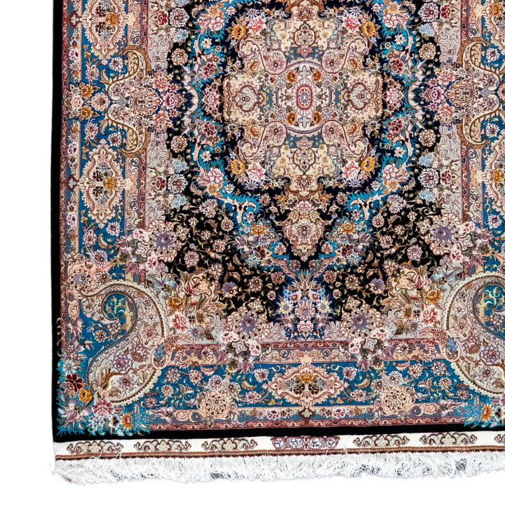 5' 0" x 6' 8" - BLACK AND GREEN TABRIZ FLORAL PERSIAN RUG ( 152 x 203 CM )