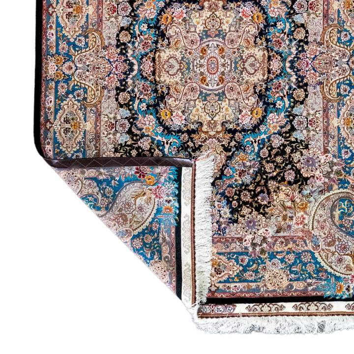5' 0" x 6' 8" - BLACK AND GREEN TABRIZ FLORAL PERSIAN RUG ( 152 x 203 CM )