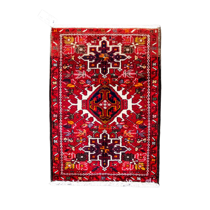 2' 2" x 2' 11" - BEIGE AND ROSE KARAJEH GEOMETRIC PERSIAN RUG ( 66 x 89 CM )