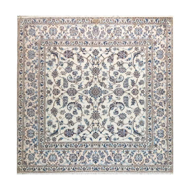 6' 7" x 6' 8" - BEIGE AND BEIGE NAEIN FLORAL PERSIAN RUG ( 200 x 203 CM )