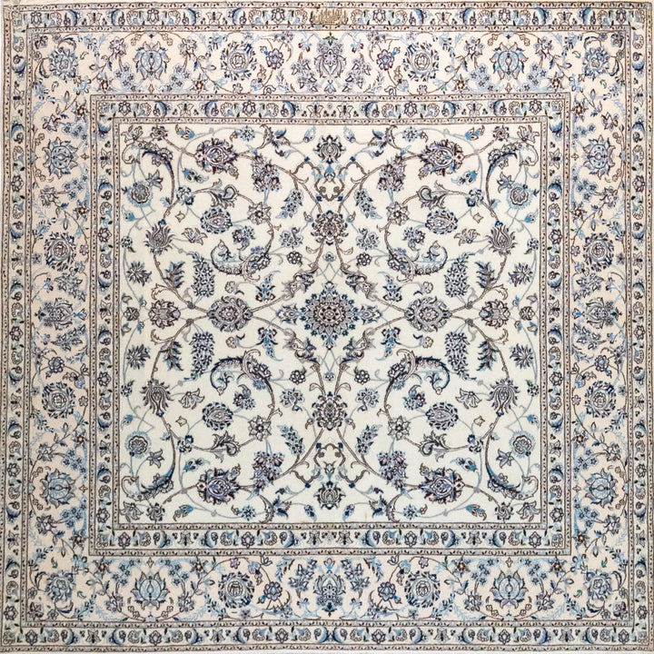 6' 7" x 6' 8" - BEIGE AND BEIGE NAEIN FLORAL PERSIAN RUG ( 200 x 203 CM )