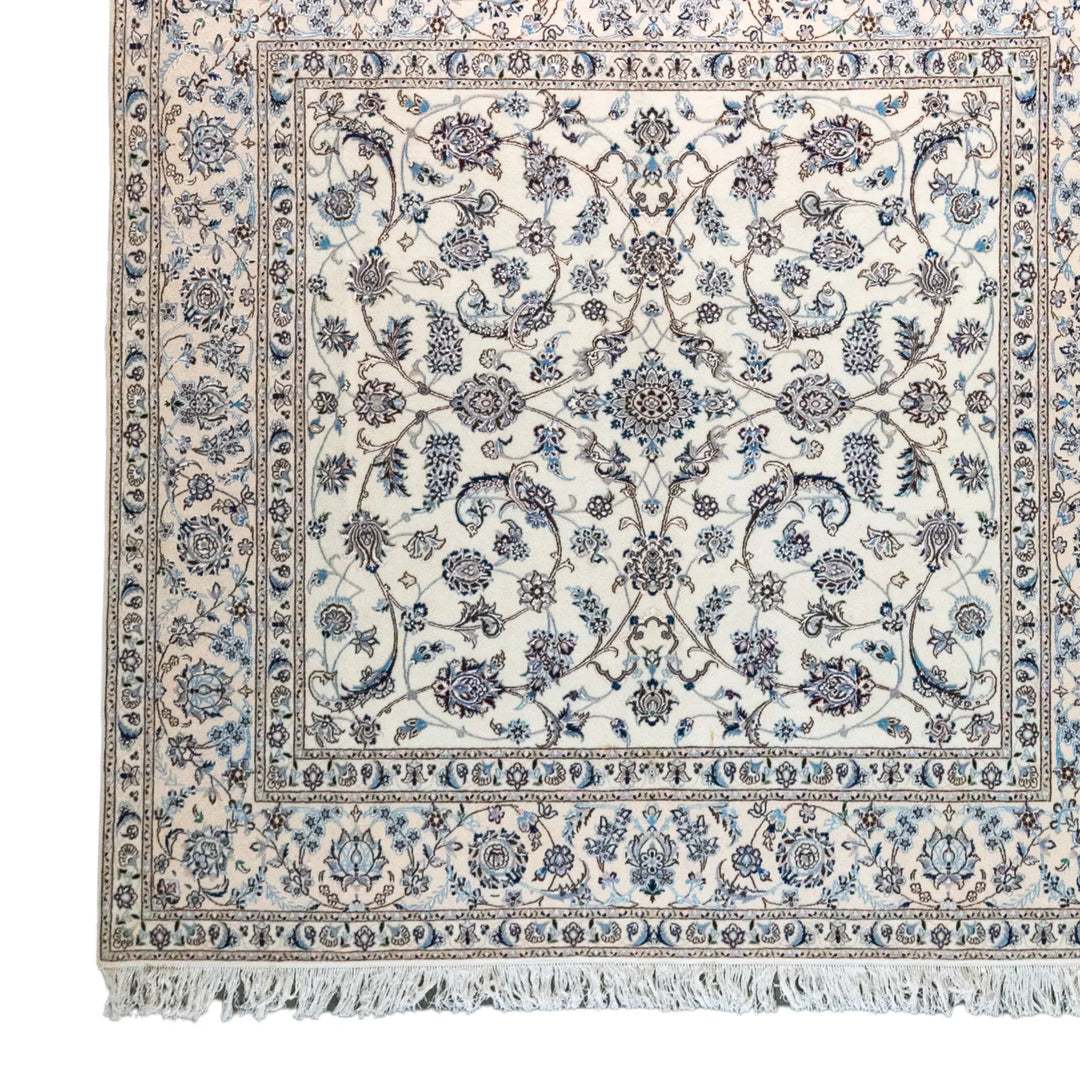 6' 7" x 6' 8" - BEIGE AND BEIGE NAEIN FLORAL PERSIAN RUG ( 200 x 203 CM )
