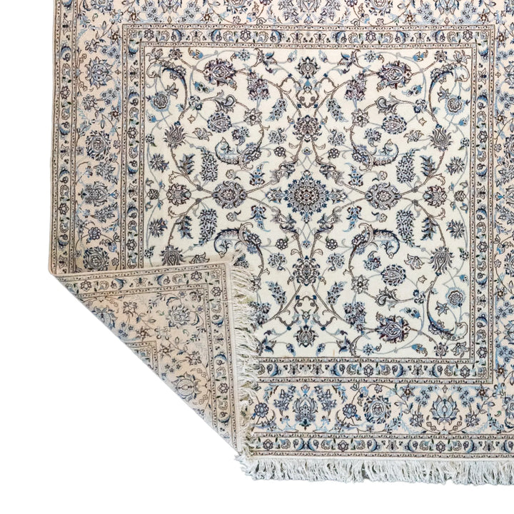 6' 7" x 6' 8" - BEIGE AND BEIGE NAEIN FLORAL PERSIAN RUG ( 200 x 203 CM )