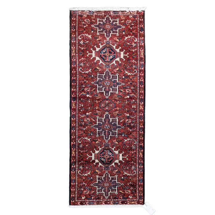 2' 1" x 5' 5" - RED AND NAVY KARAJEH GEOMETRIC PERSIAN RUG ( 63 x 165 CM )