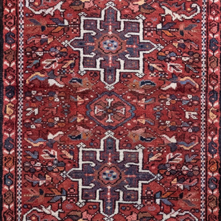 2' 1" x 5' 5" - RED AND NAVY KARAJEH GEOMETRIC PERSIAN RUG ( 63 x 165 CM )