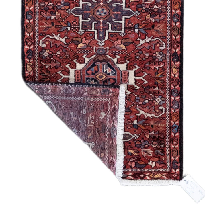 2' 1" x 5' 5" - RED AND NAVY KARAJEH GEOMETRIC PERSIAN RUG ( 63 x 165 CM )