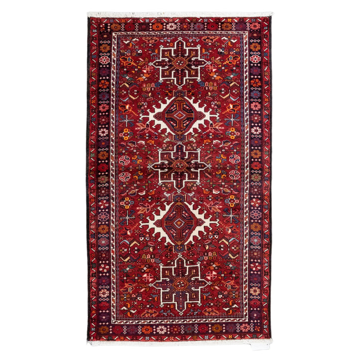 3' 7" x 6' 3" - NAVY AND RED KARAJEH GEOMETRIC PERSIAN RUG ( 109 x 190 CM )